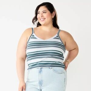 NEW Women's Wide-Strap Cami Top Striped Stretchy  Plus Size Tank  1X